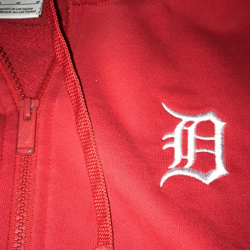 Nike Red Zip-Up Hoodie with Detroit‎ D Logo